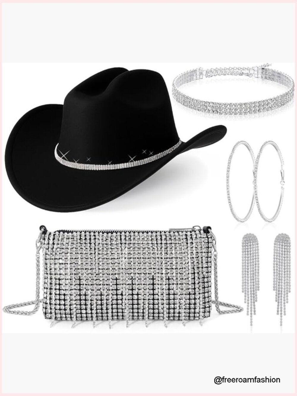 Rhinestone Cowgirl Hat Purse Set Halloween Party Accessory